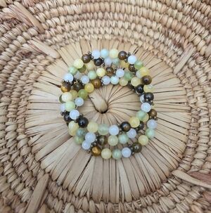 Multicolor Jade & Tiger Eye Beaded Wrap Bracelet Boho Fairy Southwestern Artisan